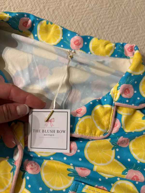 Local Boutique Lemon & Rose PJ Set Blue Size M - Image 2