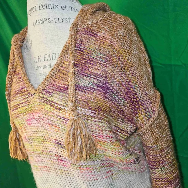Pilcro Anthropologie Womens Brown Pink‎ Fringe Knit Hoodie Sweater Small - Image 3