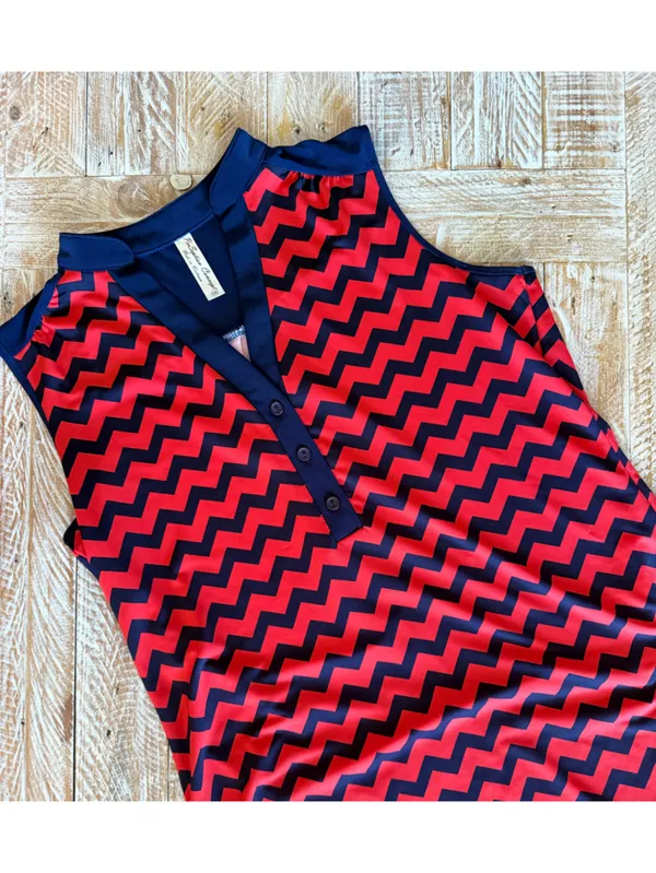 🌟 PerSeption Concept Chevron Striped Summer Tunic 🌟 ~medium Red - Image 4