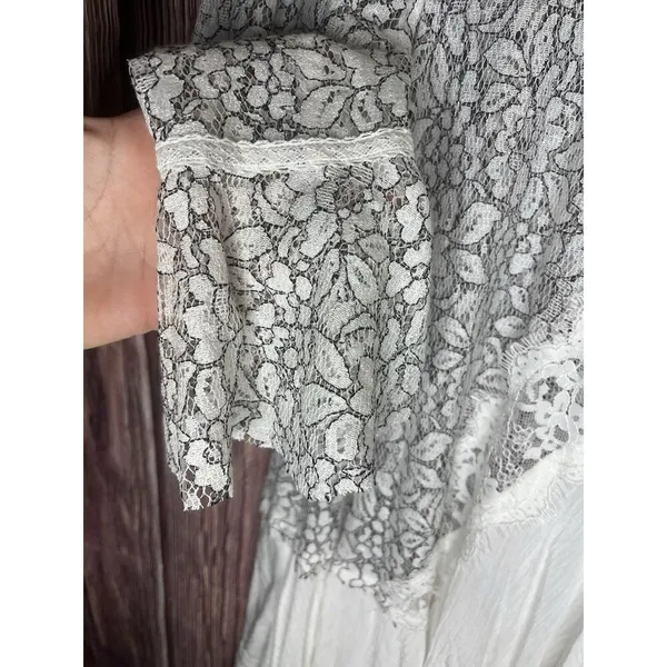 Free People Tell Tale Floral Lace Black & White Asymmetric High Low Dress size M - Image 6