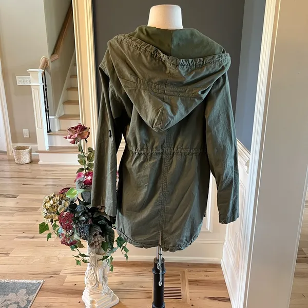 Ellison Olive Green Lightweight Utility Jacket Hooded Womens Medium - Image 7