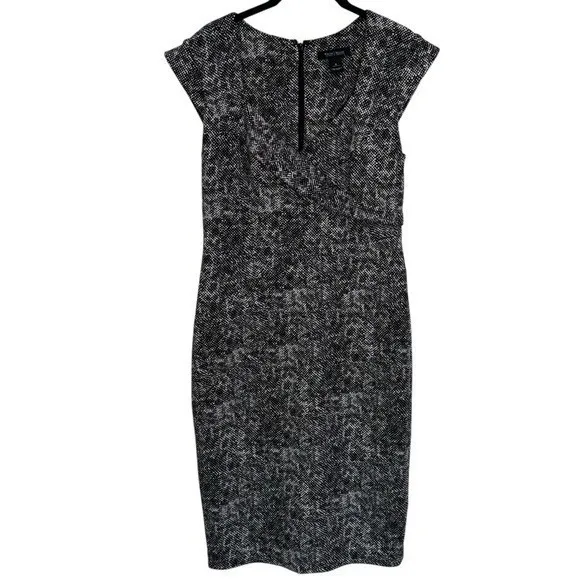 White House | Black Market Black & White Micro Polka Dot V-Neck Midi Pencil Dress Career Church Size 8 - Image 2
