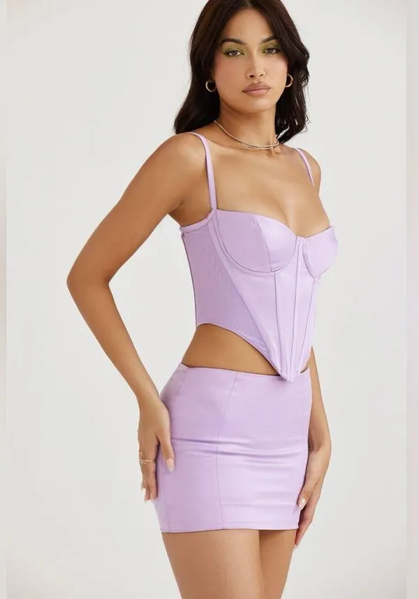 House of CB ELODIE ORCHID SATIN MINI SKIRT, Size Large, $135 - Image 9