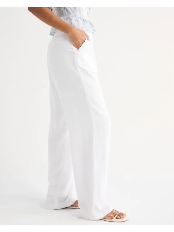 Abercrombie A&F Sloane Linen Blend Tailored Wide Leg Pants White Size 27 4R - Image 3