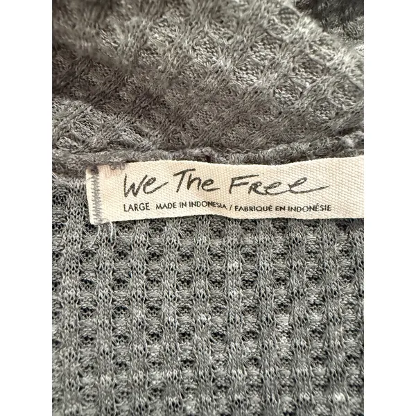 We The Free Free People Womens Large Green Waffle Knit Thermal Kangaroo Pocket - Image 3