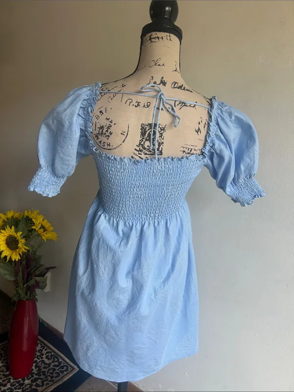 Hill House Athena Blue Glitter Smocked Nap Dress Size Small - Image 10