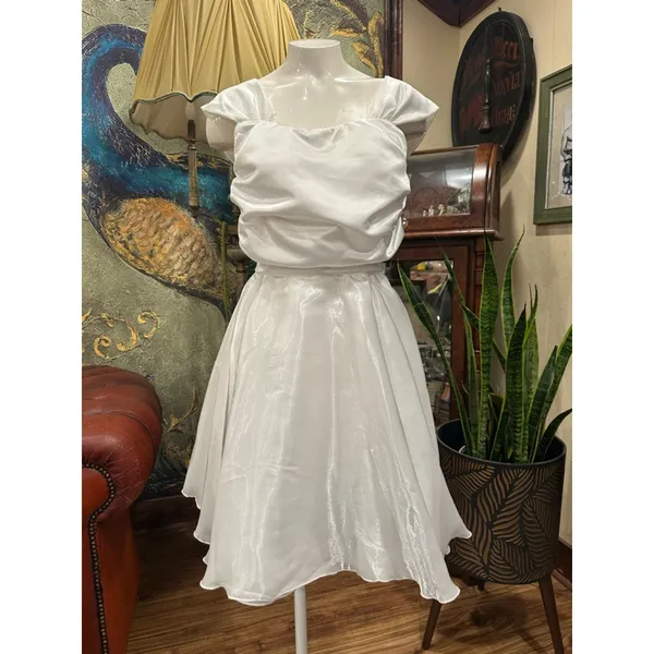 HUTORUL White Satin Mini Dress Retro Prom Size M - Image 3