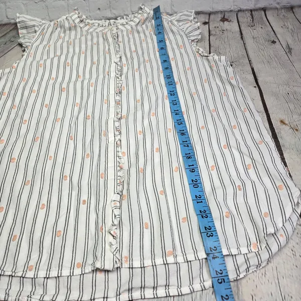 LOFT Womens Medium White Striped Pink Clip Dot‎ Ruffle Sleeveless Blouse - Image 8