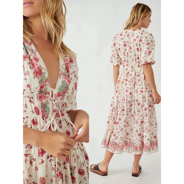 Free People Dainty Ethereal Cottage Floral Lysette Maxi Dress Large Bohemian - Image 5