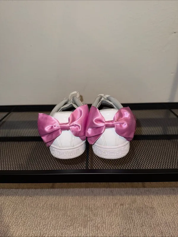 Puma White Sneakers with Pink Satin Bow - Image 4