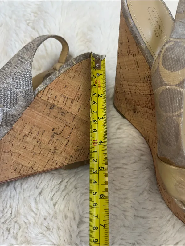 Coach Jessy Gold Metallic Canvas Logo Wedge Heeled Sandals - Image 11