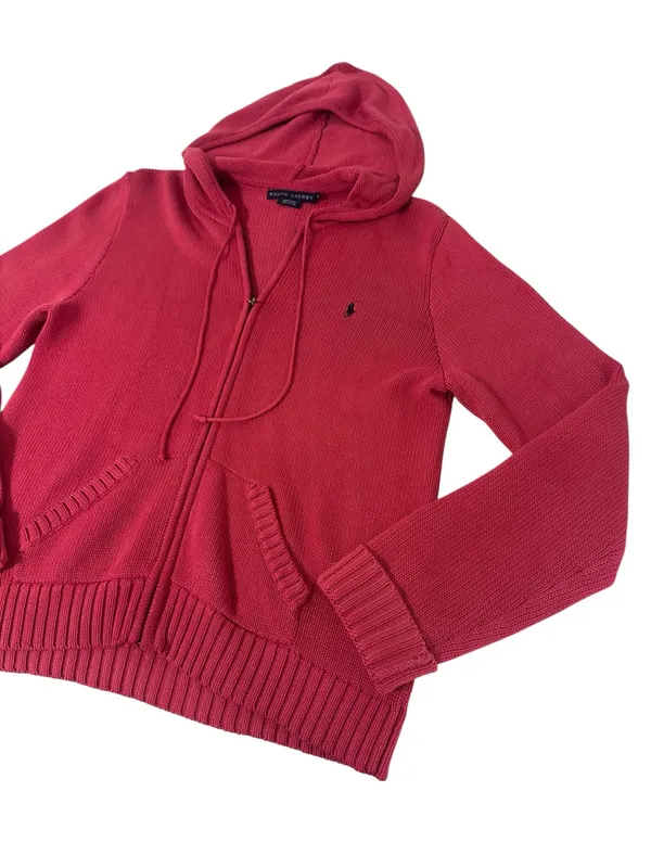Polo Ralph Lauren Full-Zip Knit Sweater Hoodie Size XL Red Cotton - Image 2