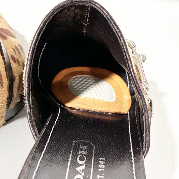 Coach Karsen Leopard Calf Hair Silver Buckle Slides Mule Heels Multi Size 8B‎ - Image 5