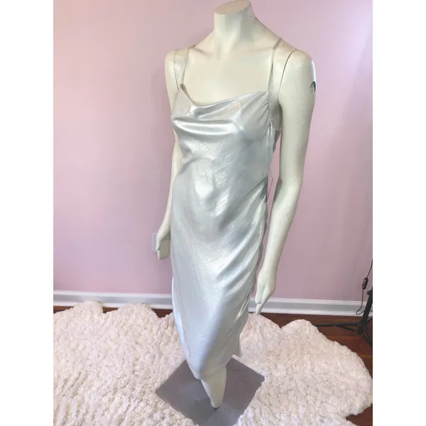 EXPRESS Metallic Cowl Neck Cross Back Midi Slip Dress - Image 8
