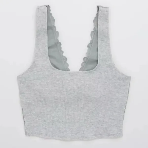 Aerie Lace Waffle Longline Bralette in Light Gray Size S New - Image 3
