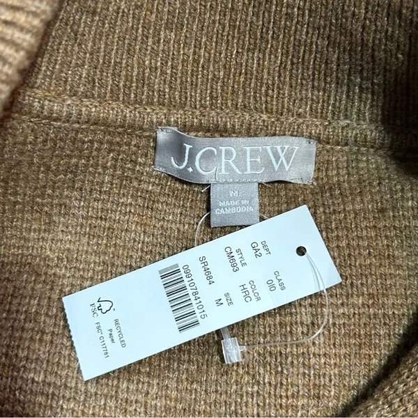 J. Crew Full Zip Flight Sweater Jacket Lambswool Blend Tan Size Medium Preppy - Image 12