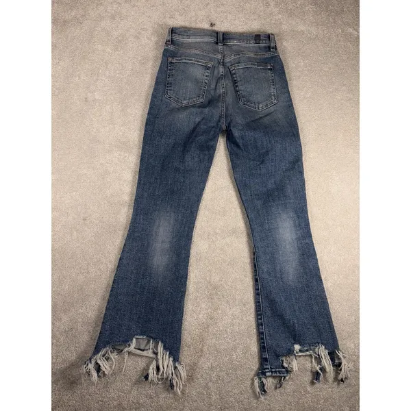 7 For All‎ Mankind Jeans Womens 26 Blue High Waist Slim Kick Destroyed Raw Hem - Image 6