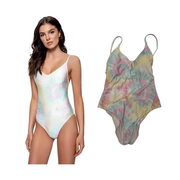 PilyQ Aphrodite Tie Dye Strappy Open Back One Piece Swimsuit Pastel Size Large - Image 2