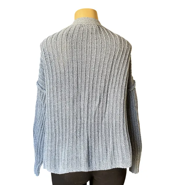 American Eagle Chunky Knit Cardigan Blue Gray Button Front Sweater Women’s - Image 2