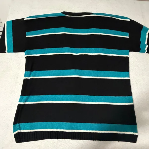 Sophisticates by Pendleton Womens Medium Striped Cotton Cardigan Black Teal USA - Image 5