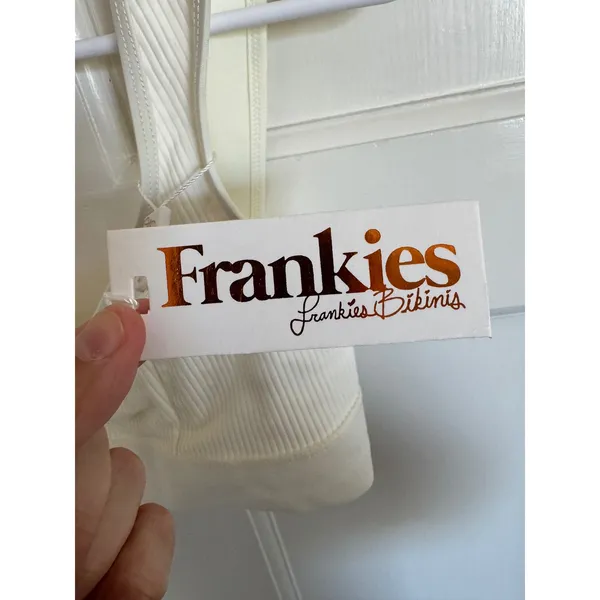 NWT‎ Frankie's Bikini's Drew white ribbed bikini top size medium - Image 2