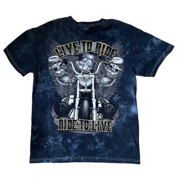 MAD ENGINE Popeye Live to Ride Ride to Live Graphic T-shirt Size Medium - Image 3