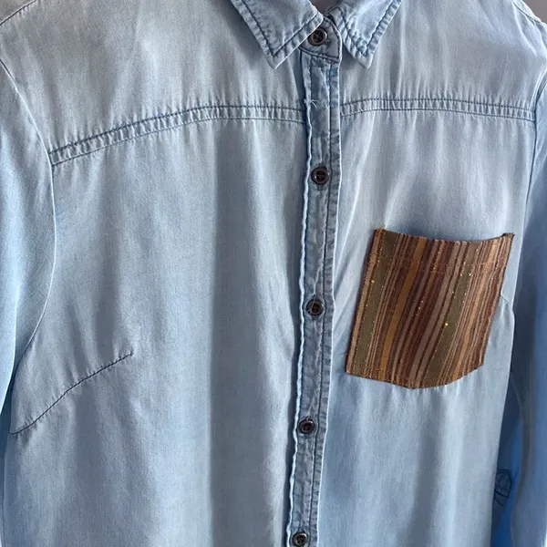 Celebrity Pink Faux Denim Button Down Shirt - Image 4