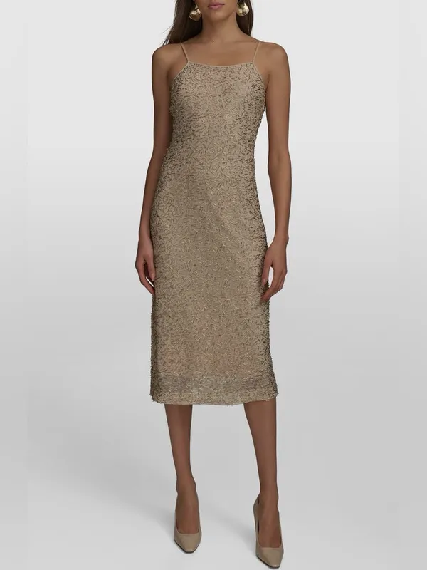 Donna Karan New York Bugle Beaded Slip Dress in Champagne Gold, Size M, NWT - Image 2