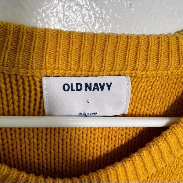Old Navy Women's Size Large Hi Emotion‎ Pullover Sweater Mustard Yellow Crewneck - Image 11