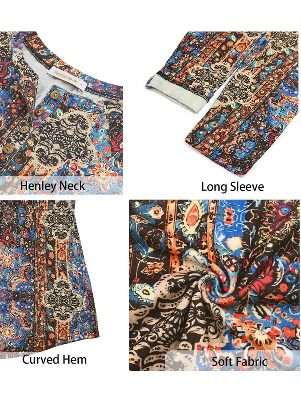 Boutique Women's Boho Paisley Long-Sleeve Blouse - Multicolor - Image 5