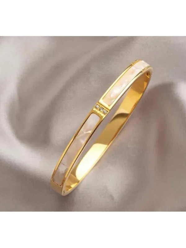 Gold Plated bangle Bracelet Mother Of Pearl Crystals stainless steel jewelry - Image 6