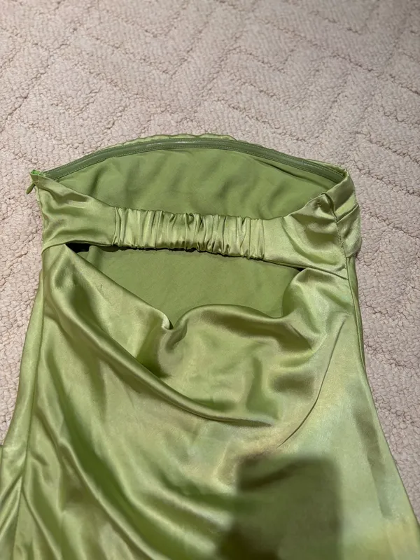 Sage Green Satin Strapless Open Back Maxi Dress XS - Image 5
