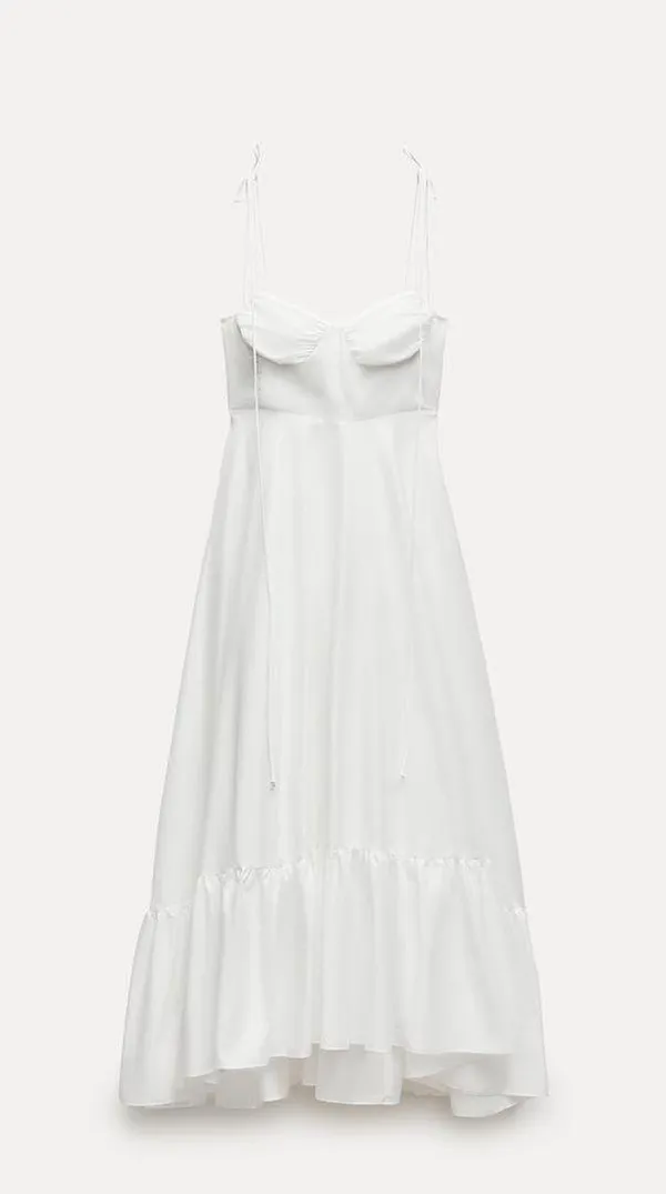 Zara dress maxi poplin ruffle flowy white corset bohemian summer vacation - Image 15