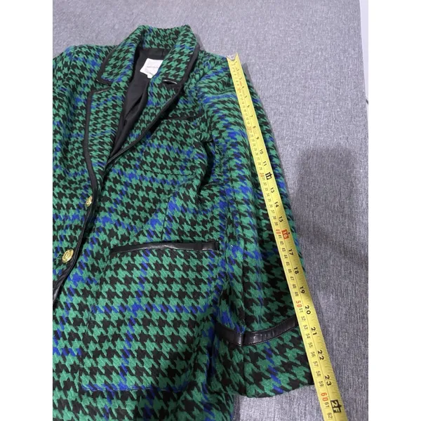 Avec Les Filles Women Houndstooth Leather Trim Blazer Jacket L Chic Plaid 70s - Image 9