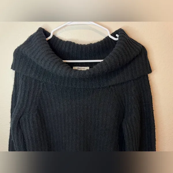 Madewell Cotton-Blend Off-Shoulder Black Wool Cotton Sweater Size‎ XS - Image 6