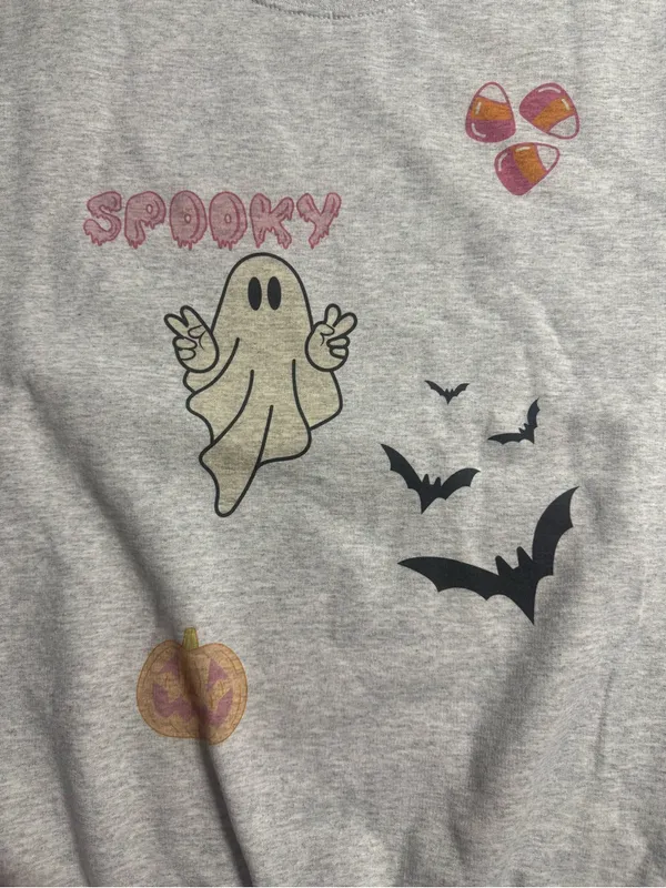 Gildan Light Gray Halloween Ghost Graphic Crewneck - Image 5