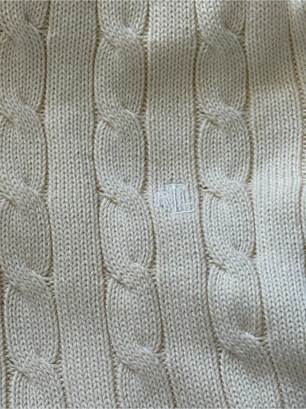 Lauren Ralph Lauren Boat Neck Cotton Cable Knit Sweater Size Medium - Image 5