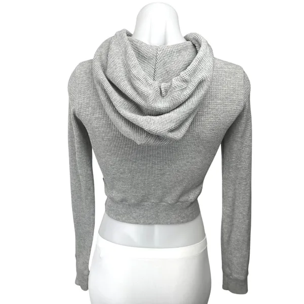 Aritzia TNA Gray Waffle Knit Long Sleeve Hooded Hoodie Crop Sweater Top Size XXS - Image 2
