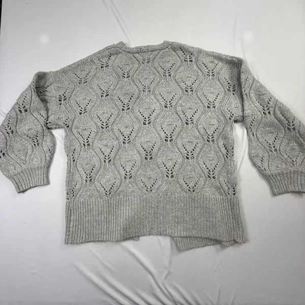 A New Day Grey Pointelle Beaded Open Front Cardigan Sweater Size M - Image 10