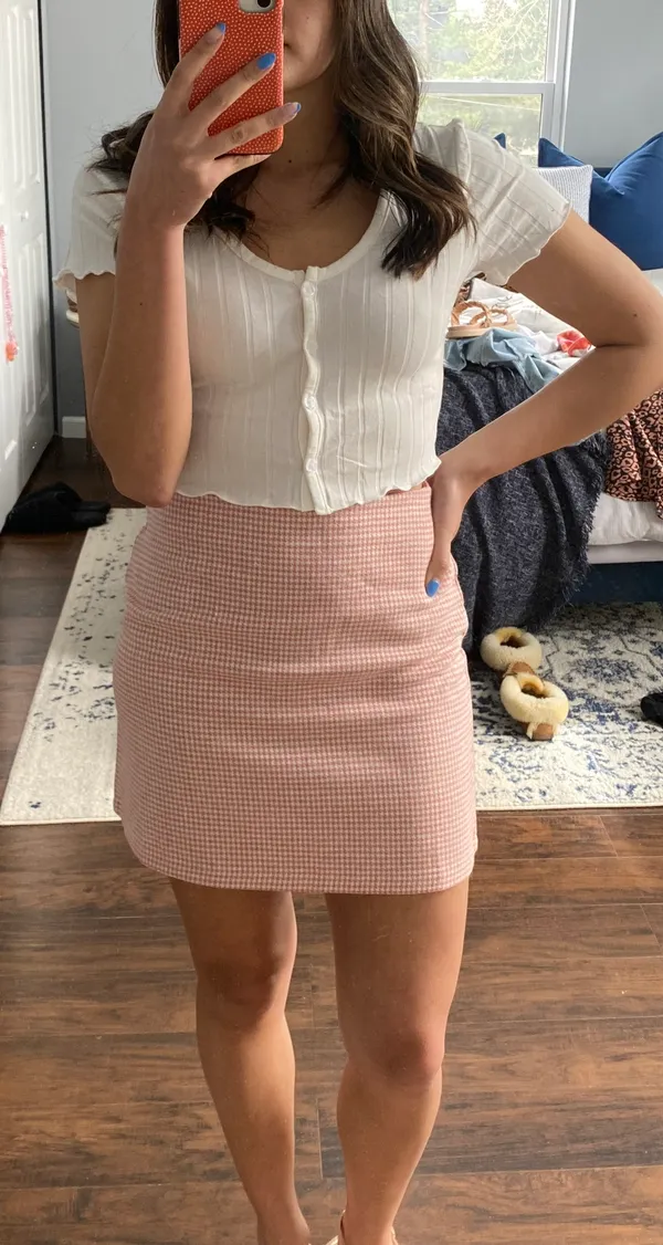 Houndstooth Pink Mini Skirt - Image 5