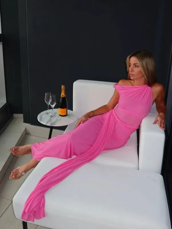 MISHA The Sisal Mesh Maxi Dress in Orchard Pink Size Medium - Image 14