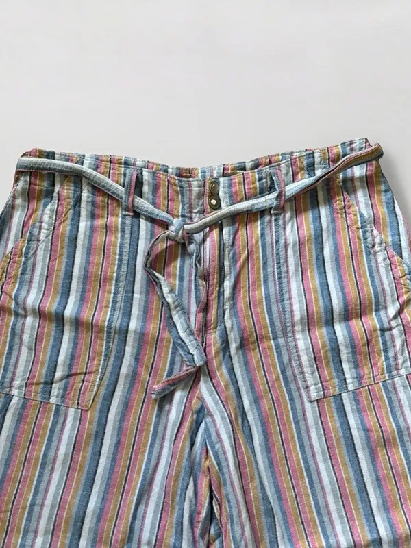 Seven7 For all Mankind Pastel Striped Pull-On Linen Blend Cropped Trousers Sz 14 - Image 3