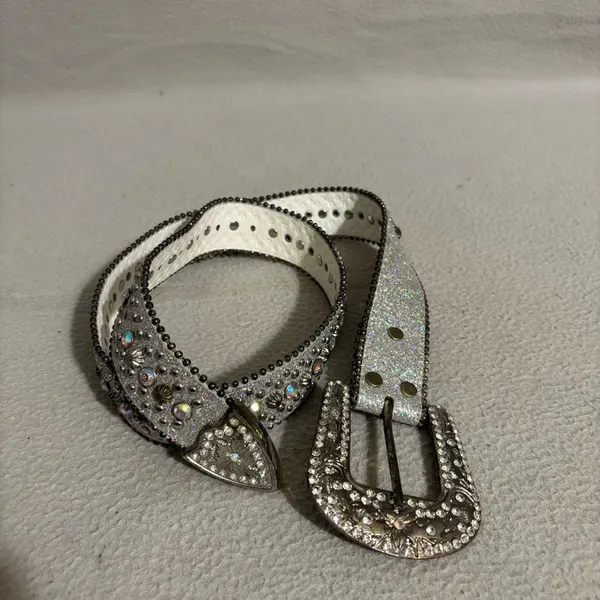 Bling Bling Womens Elegant Western Sparkly Silver Studded Belt missing belt loop - Image 8