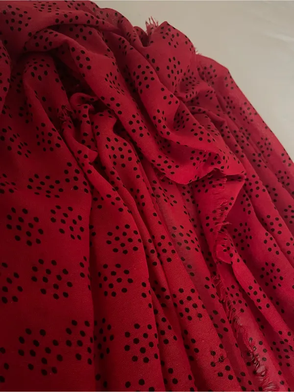 Echo Red Polka Dot Fringed Scarf - Image 6