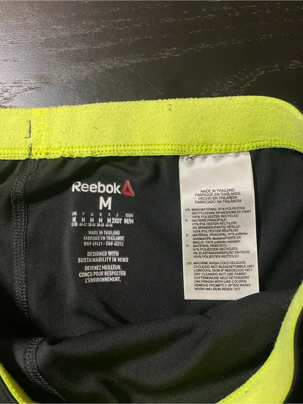Reebok Black Leggings with Neon Yellow Logo Accent - Image 2