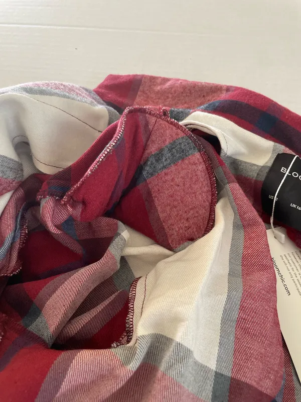 BloomChic Plaid Double-Breasted Blazer Jacket Burgundy Red White Size 12 NWT - Image 12