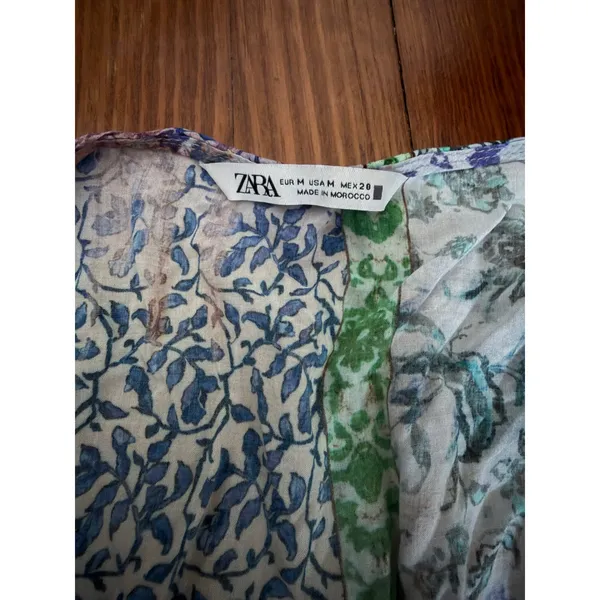 Zara Patchwork Print Maxi Dress‎ Multicolored V-Neck Boho Slit Size M - Image 10