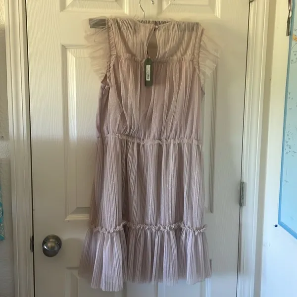 ALL SAINTS - Perri Metallic Nuk Pink Tulle Mini Dress Size US 10 New With Tags - Image 4