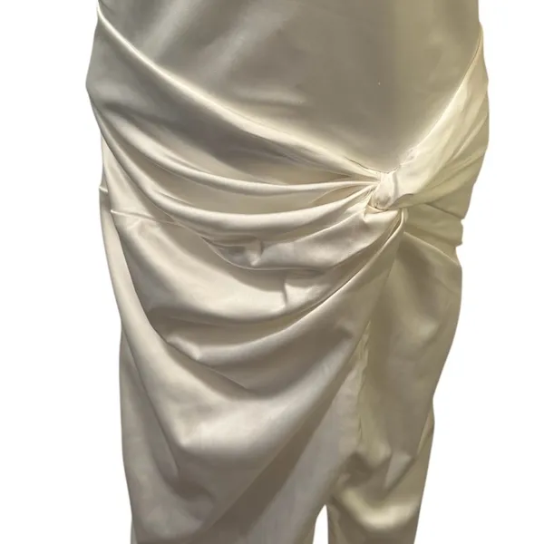 Abercrombie & Fitch Wedding Gown Sz XL Winter White Cut Out Back Slit Side Satin - Image 5