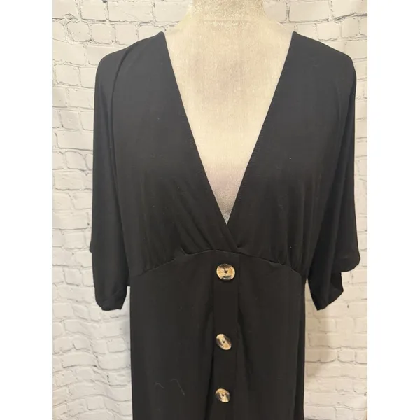 ASOS Design Womens Black Flutter Sleeve Dress Cotton Button Front Size 16 - Image 3